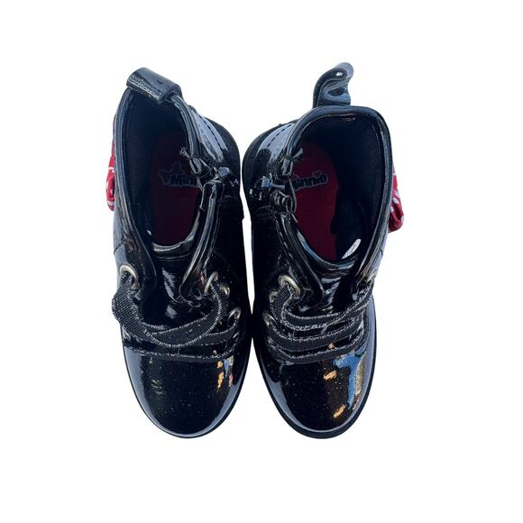 Disney Minnie Mouse Girls Combat Boots Black Patent Sparkle Size 7 - Picture 6 of 11